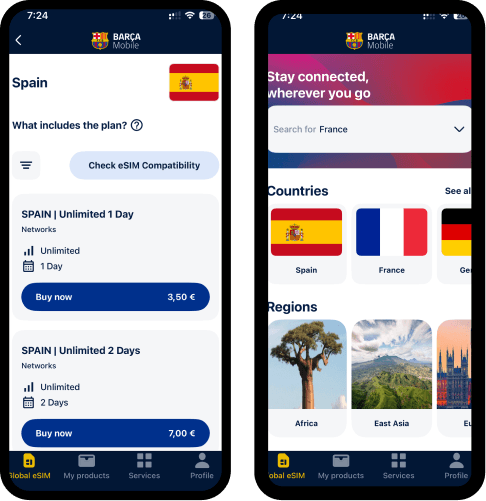 Barca app screens